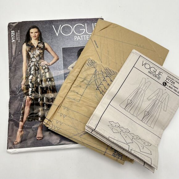 Vogue Sewing Pattern V1725 Asymmetrical Hem V Neck Long Dress B5 8 10 12 14 16 - Picture 6 of 6